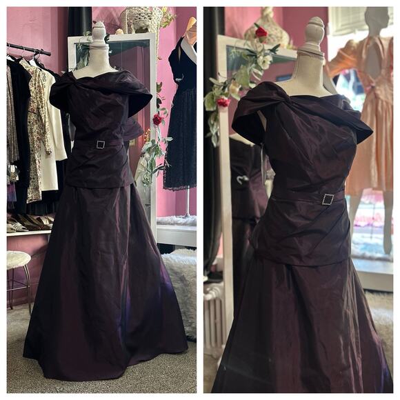 Vintage 90s Alfred Angelo Prom Formal Maxi 2 Pc Dress Purple Victorian Fairy XL - Picture 1 of 10